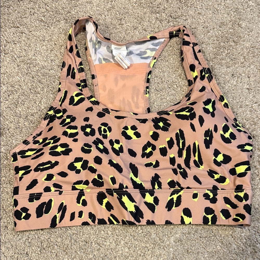 Fabletics Leopard Print Sports Bra - Tan and Yellow